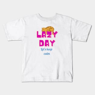 Lazy day Let's keep calm cat shirt Kids T-Shirt